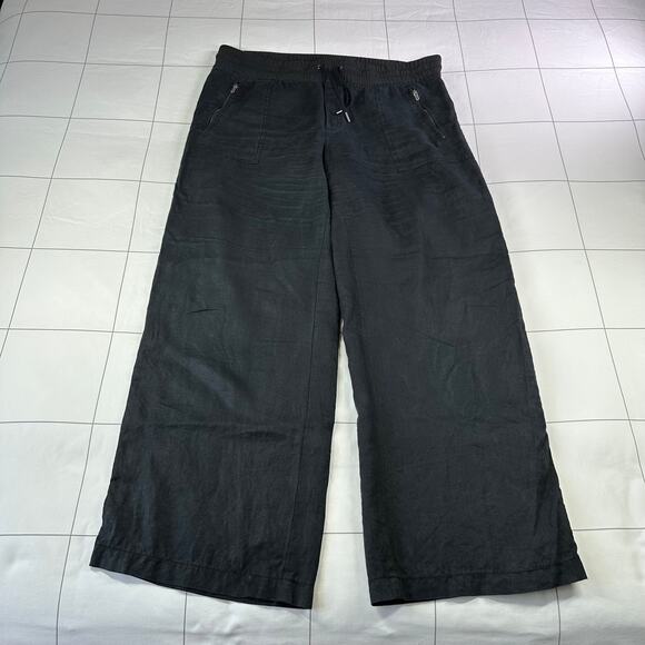 Athleta Pants Women 14 Black Cabo Linen Wide Leg Relaxed Casual Vacation Neutral - Picture 2 of 12